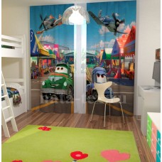 Фотошторы для детской комнаты с эффектом объемного рисунка 3D Тачки и самолет 155*270см